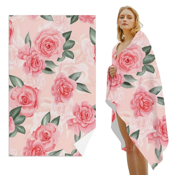GZHJMY Beach Towel for Women Girls, Pink Moonflower Bath Towel, Oversized Lightweight Sport Towel, 31x63 Inch