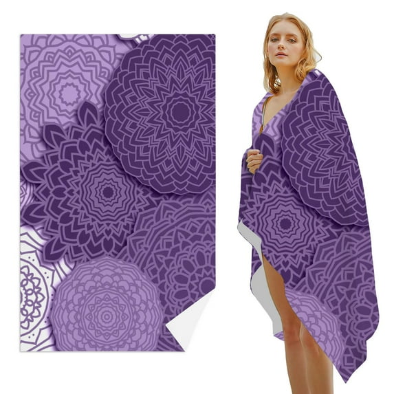 GZHJMY Beach Towel for Women Girls, Purple Flower Silhouette Bath Towel, Oversized Lightweight Sport Towel, 31x51 Inch