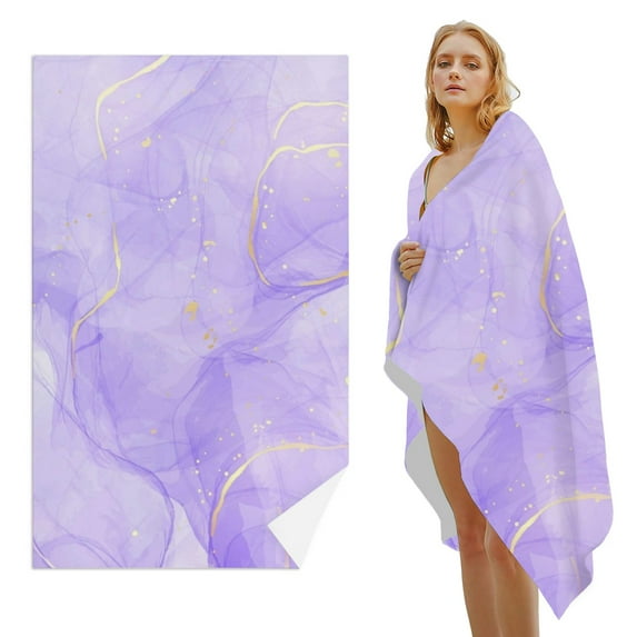 GZHJMY Beach Towel for Women Girls, Purple Lavender Liquid Watercolor Bath Towel, Oversized Lightweight Sport Towel, 31x71 Inch