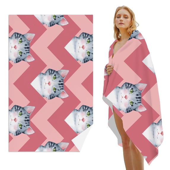 GZHJMY Beach Towel for Women Girls, Seamless Pattern with Watercolor Cats Bath Towel, Oversized Lightweight Sport Towel, 31x51 Inch