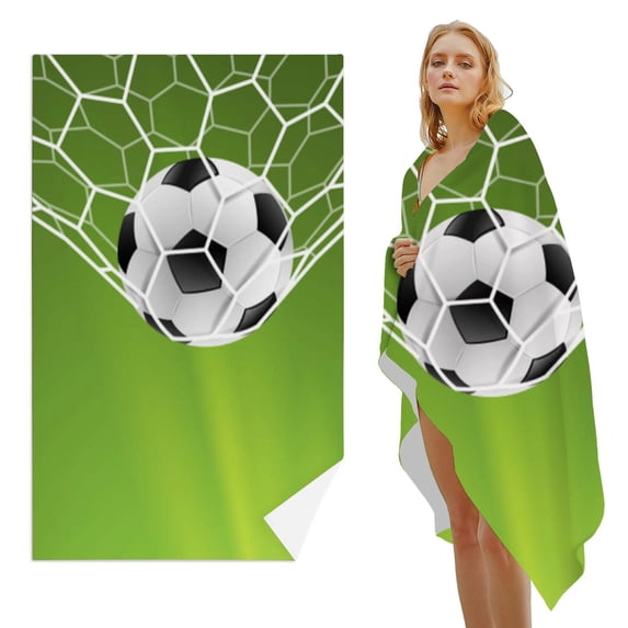 GZHJMY Beach Towel for Women Girls, Soccer Goal Background Green Bath Towel, Oversized Lightweight Sport Towel, 31x51 Inch