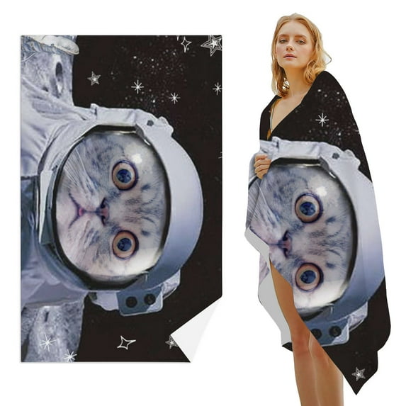 GZHJMY Beach Towel for Women Girls, Space Cat Design Bath Towel, Oversized Lightweight Sport Towel, 31x63 Inch