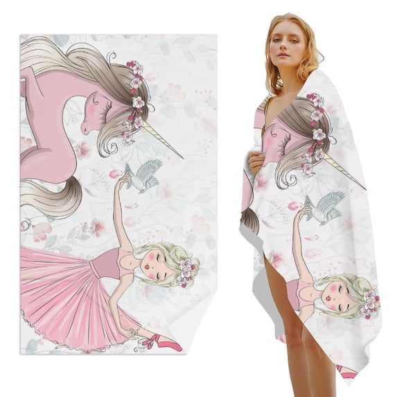 GZHJMY Beach Towel for Women Girls, Unicorn and Dancing Girl Bath Towel, Oversized Lightweight Sport Towel, 31x51 Inch