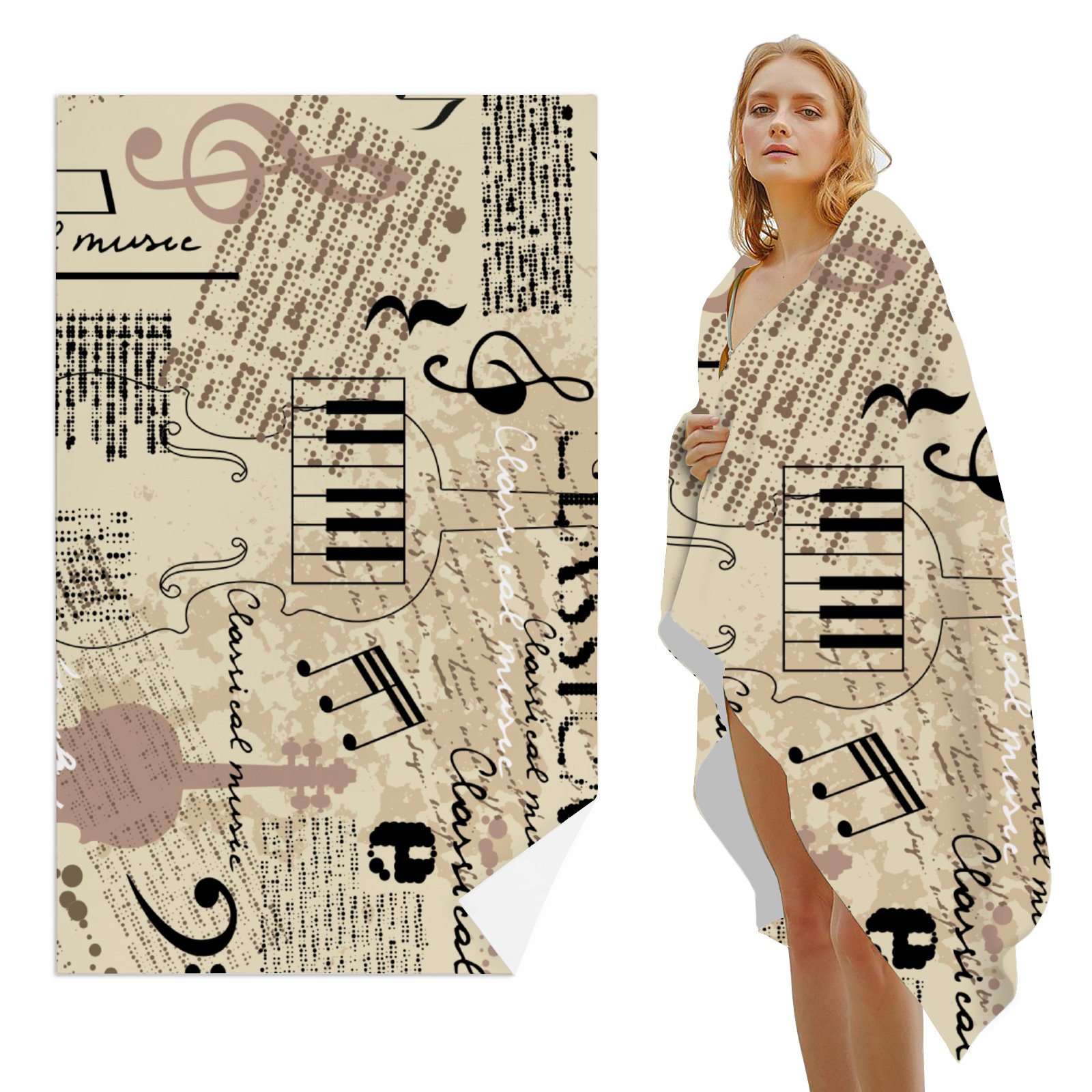 Travel The World Microfiber Beach Towel – 31x51 Inch, Vintage Map Design, Quick-Dry & Lightweight