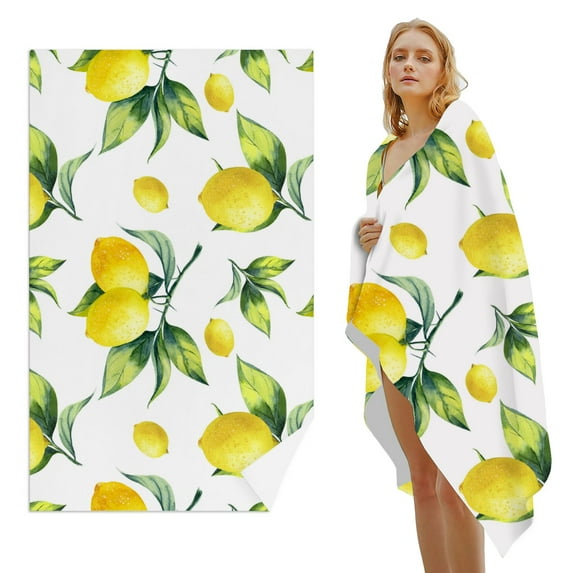 GZHJMY Beach Towel for Women Girls, Yellow Vintage Lemon Bath Towel, Oversized Lightweight Sport Towel, 31x51 Inch