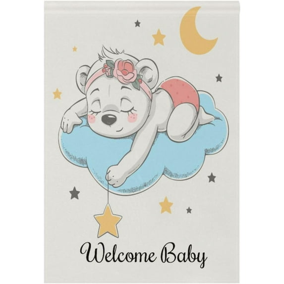GZHJMY Bear Girl Welcome Baby Shower Garden Flag 28 x 40 Inch Vertical Double Sided Welcome Yard Garden Flag Seasonal Holiday Outdoor Decorative Flag for Patio Lawn Home Decor Farmhous Yard Flags