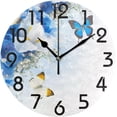 thumbnail image 1 of GZHJMY Beautiful Blue Butterfly Flowers Round Wall Clock, 9.5 Inch Battery Operated Quartz Analog Quiet Desk Clock for Home,Office,School,Kitchen, 1 of 4