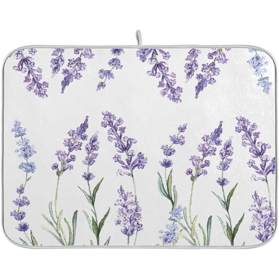 GZHJMY Beautiful Elegant Violet Lavender Floral Absorbent Dish Drying Mat Microfiber Kitchen Countertop Table Protector Multi-Purpose Counter Rack Sink Drainer Pad (16 x 18 Inches)