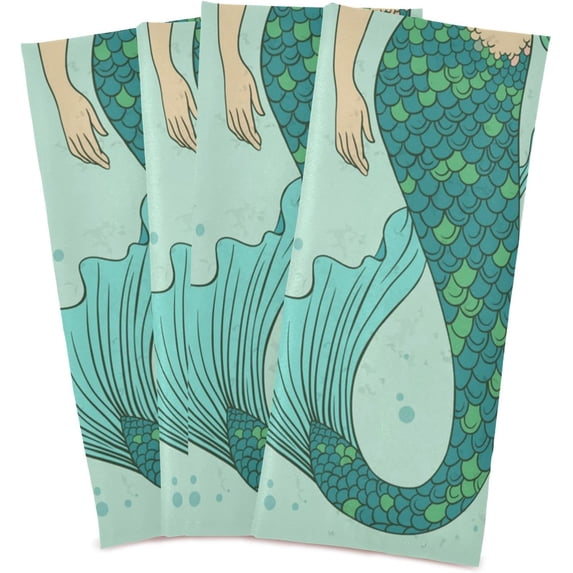 GZHJMY Beautiful Mermaid Green Kitchen Towels Set of 4 Dishcloths Hand Towels Tea Towels Ultra Absorbent for Cleaning Washing Drying Dishes Tableware 28'' x 18''