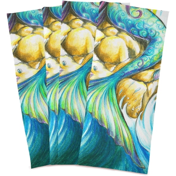 GZHJMY Beautiful Mermaid Kitchen Towels Set of 4 Dishcloths Hand Towels Tea Towels Ultra Absorbent for Cleaning Washing Drying Dishes Tableware 28'' x 18''
