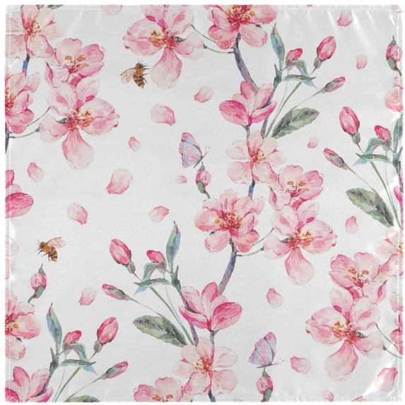 GZHJMY Beautiful Peach Blossom Bee Butterfly Pattern Cloth Napkins, Set of 1 20 x 20 Inch Soft & Comfortable Polyester Dinner Napkin for Family, Restaurant, Weddings, Parties