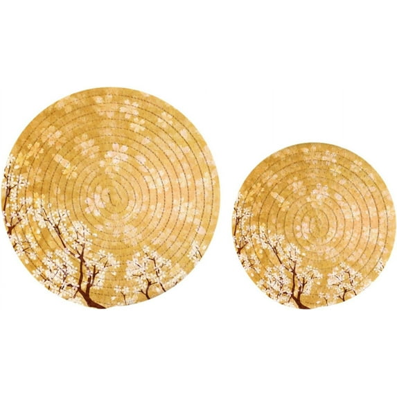 GZHJMY Beautiful Spring Japanese Cherry Blossoms 2 Pcs Round Woven Pot Holders Trivets Set, Cotton Coasters Placemats for Cooking Baking Hot Dish Pan Pot Bowl Teapot(7&9 Inches Diameter)