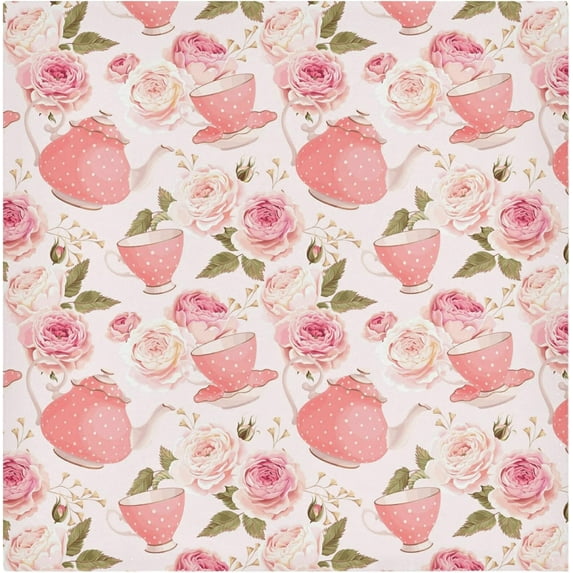 GZHJMY Beautiful Teapots Cups Flowers Cloth Napkins, Set of 1 20 x 20 Inch Soft & Comfortable Polyester Dinner Napkins for Family, House, Restaurant, Weddings, Parties