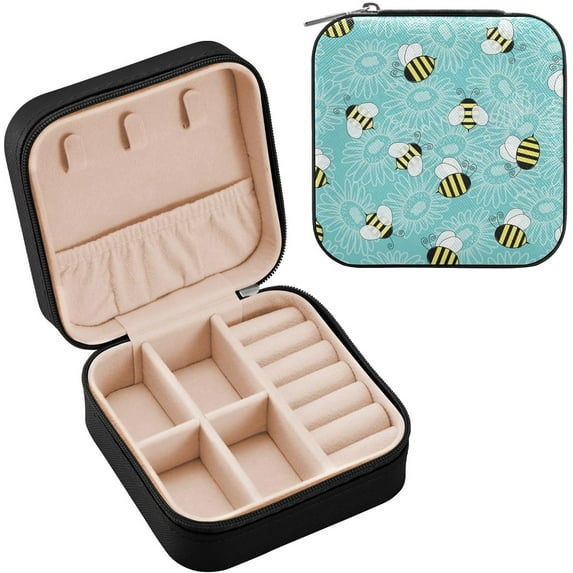GZHJMY Bee and Sunflower Travel Jewelry Organizer Portable PU Leather Jewelry Box for Womens Earring Necklace Bracelets