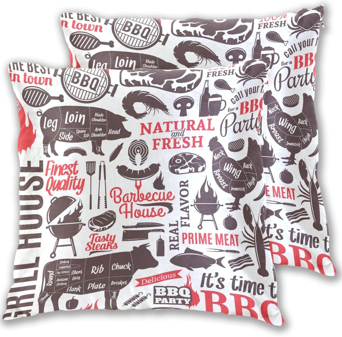 GZHJMY Beef BBQ Throw Pillow Covers Pillowcase Sofa Decor Back Cushion