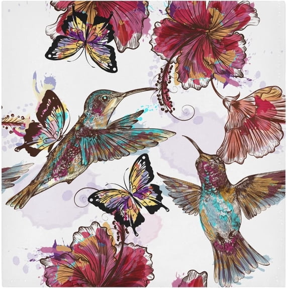 GZHJMY Bird Floral Cloth Napkin Hummingbird Hibiscus Butterfly Gorgeous Kitchen Dining Table Decor for Cocktail Gathering Holiday Party Wedding Everyday Use 1 Pack 20" × 20"
