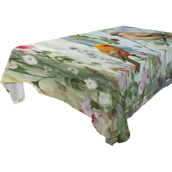 GZHJMY Bird Flowers Rectangle Tablecloth, Waterproof Stain Wrinkle Resistant Washable Polyester Table Cover for Picnic Dinner Holiday Kitchen Party Decor, 60 x 90 in Home Decor