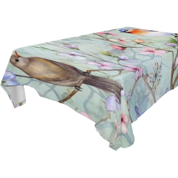 GZHJMY Bird Flowers Square Tablecloth, Waterproof Stain Wrinkle Resistant Washable Polyester Table Cover for Picnic Dinner Holiday Kitchen Party Decor, 60 x 60 in Home Decor