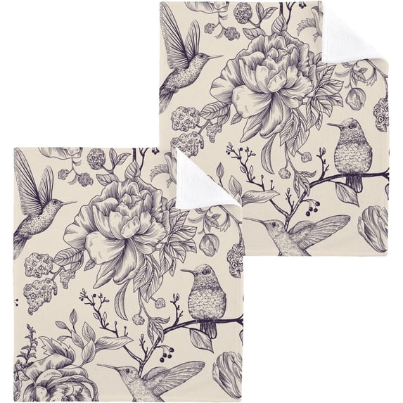GZHJMY Birds and Flowers Wash Cloth Set of 2, 12 x 12 Inch Cotton Baby Washcloths Absorbent and Super Soft Feel Fingertip Towel Face Towels for Bathroom, Gym, Spa