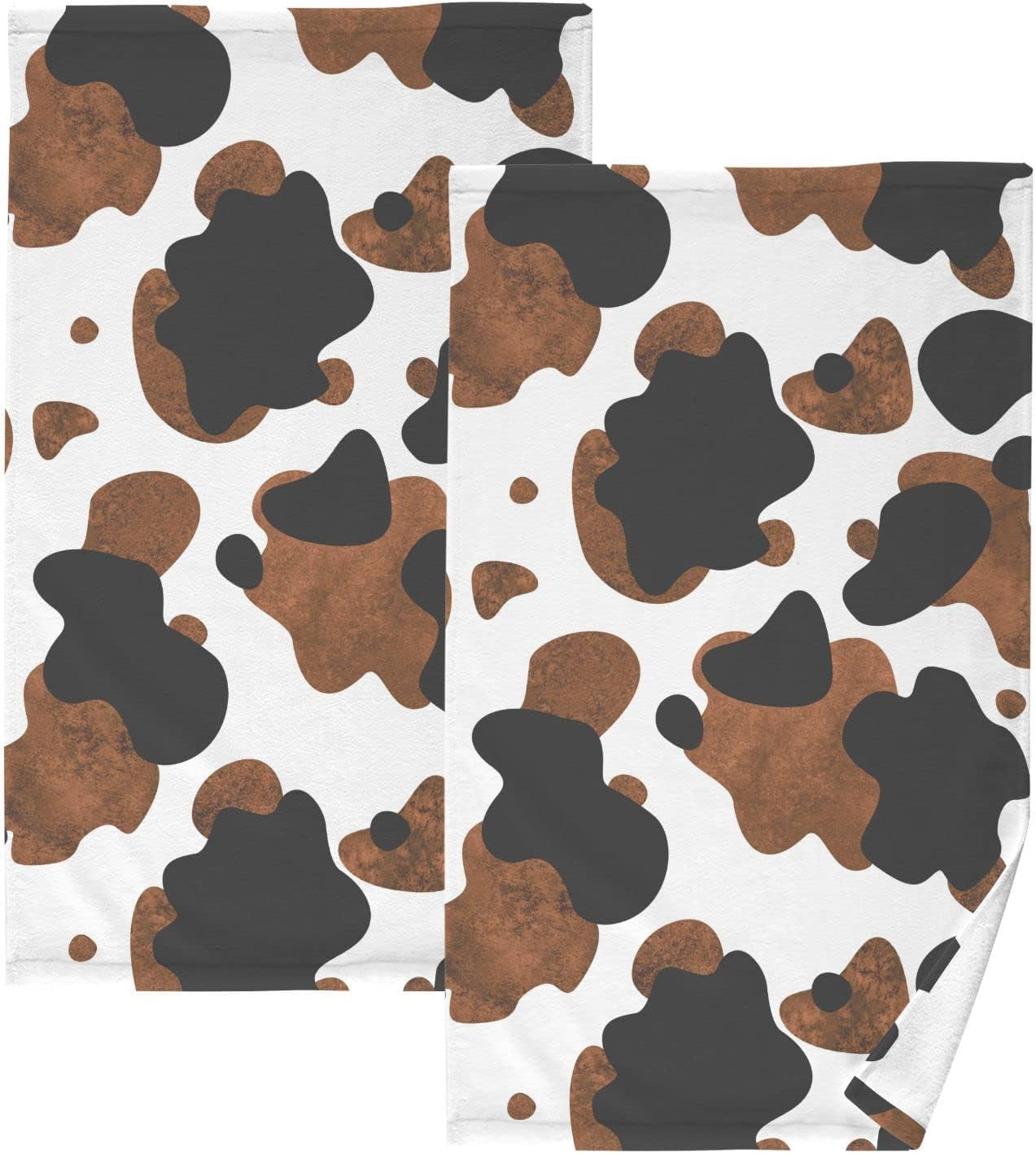 GZHJMY Black Brown Cow Print Hand Towel Cotton Soft Absorbent Bath Hand Towels Decor Multipurpose for Kitchen Hotel Spa Yoga Gym Set of 2 Walmart