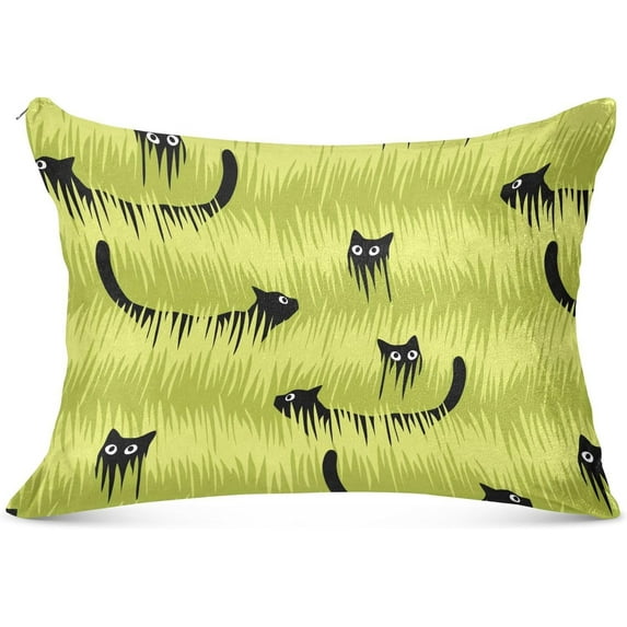GZHJMY Black Cats in The Grass Pillowcase Plush Pillowcase for Hair and Skin, Soft Standard Size Pillow Cases Zippered Queen Pillow Case Set of 1-20x40in Home Decor
