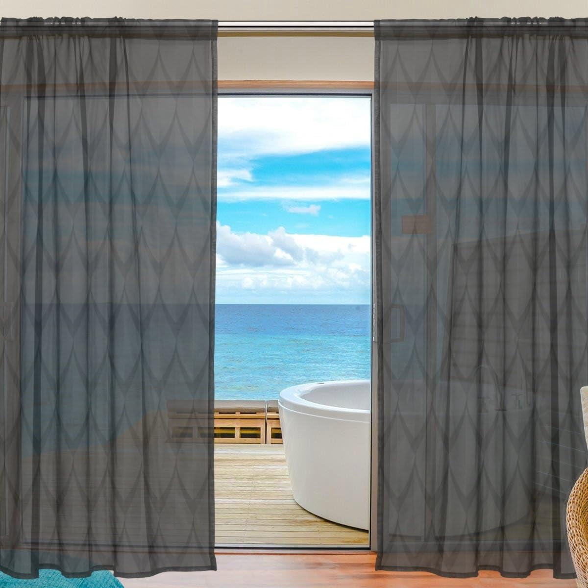 GZHJMY Black Dragon Scales Sheer Window Curtain Panel Drape 55x78 Inch ...