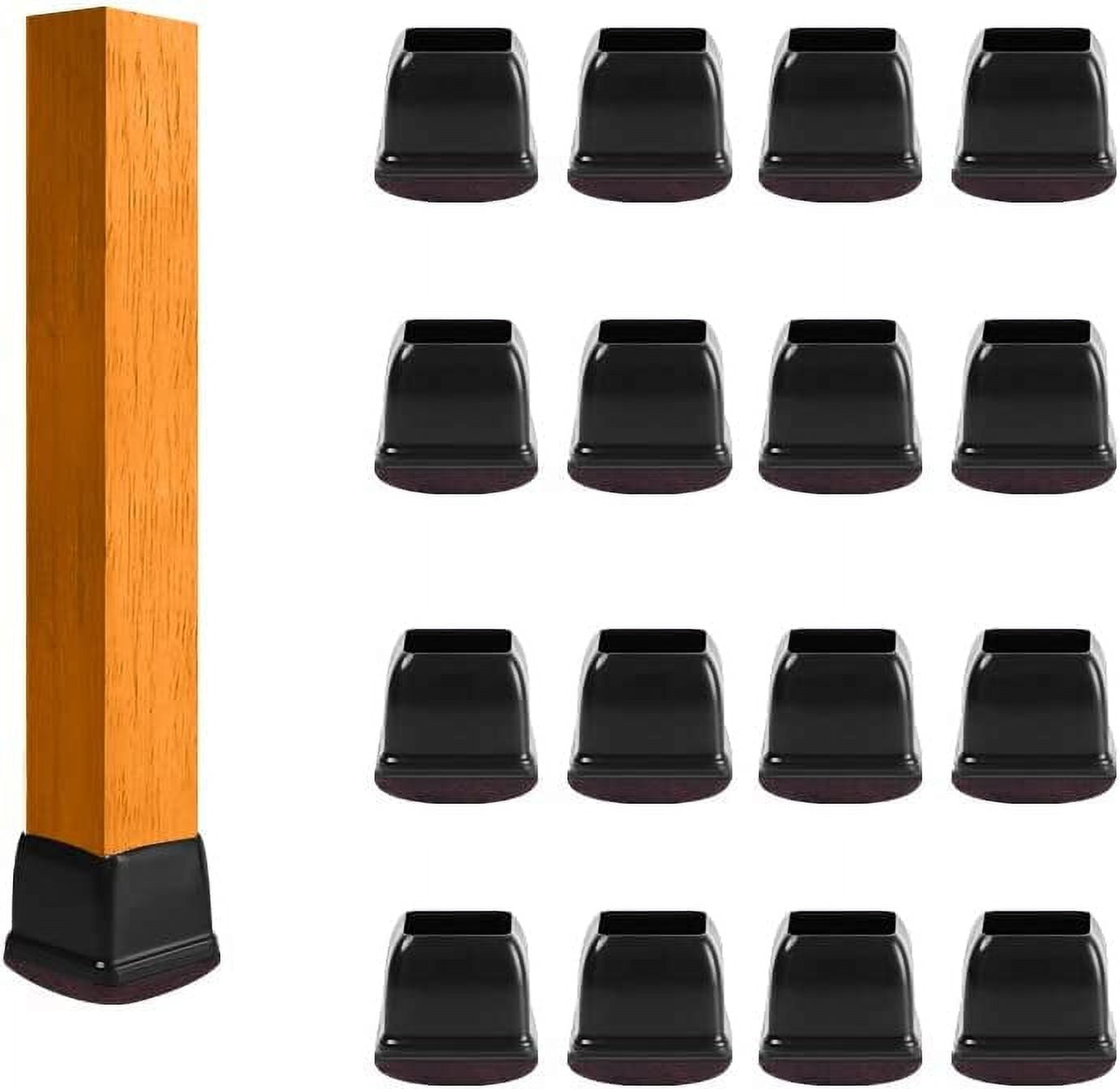 Black Silicone Chair Leg Floor Protectors With Felt – 16 Pcs, Medium Fit 1.2–1.5 Inch Round Or 0.9–1.2 Inch Square Legs, Scratch-Free Furniture Pads