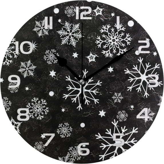 GZHJMY Black Snowflake Wall Clock, Silent Non Ticking Battery Operated Creative Decorative Round PVC Clock for Kitchen, Living Room, Bathroom, Home School Office Decor, 10 Inch