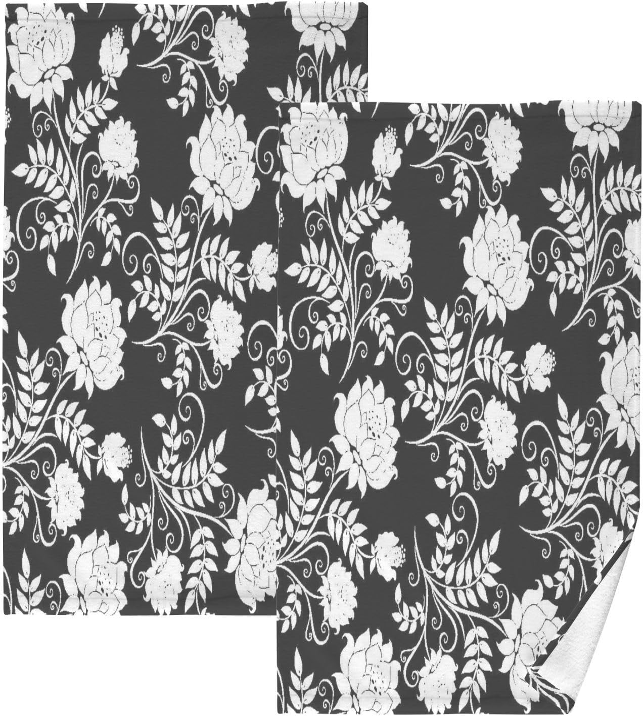 GZHJMY Black and White Flowers Hand Towels Set of 2, Highly Absorbent