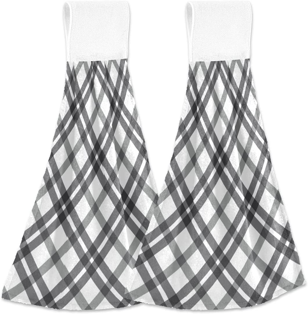 GZHJMY Black and White Plaid Kitchen Hand Towel Set of 2, Absorbent