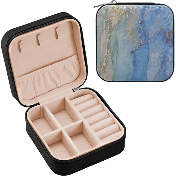 GZHJMY Blue Abstract Marble Travel Jewelry Organizer Portable PU Leather Jewelry Box for Womens Earring Necklace Bracelets