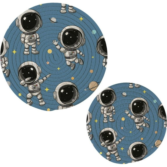 GZHJMY Blue Astronaut Placemats Set of 2, Woven Washers, Cotton, Round Large Pot Holder, Heat Resistant, for Pot Countertops
