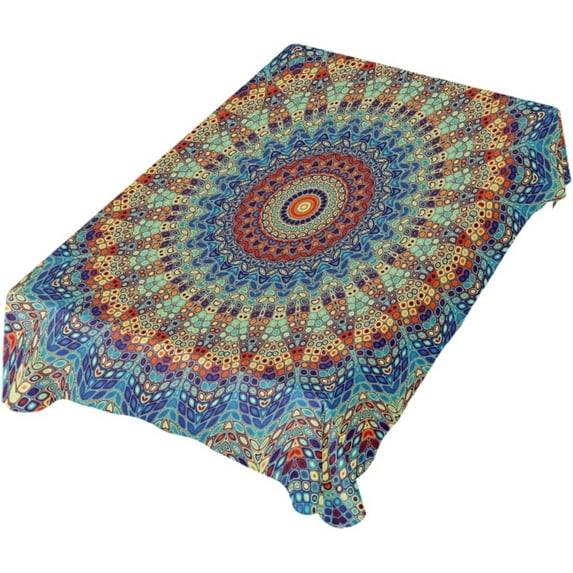 GZHJMY Blue Boho Mandala Rectangle Tablecloth Washable Table Cover, Wrinkle Free, Oil-Proof/Waterproof Tabletop Protector for Kitchen Dining Party -54x72(in) Home Decor