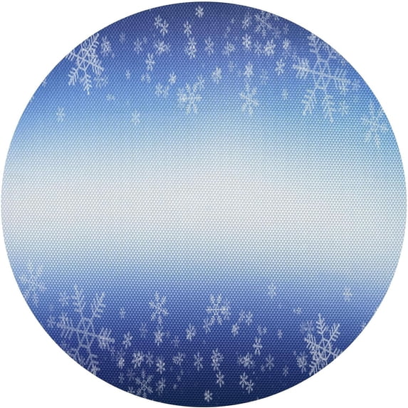 GZHJMY Blue Christmas Snowflake Round Placemats Set of 6, Non-Slip PVC Table Mats Washable Heat Resistant Place Mats for Kitchen Dining Table Christmas Home Decor, 15.4 Inch Table Mat