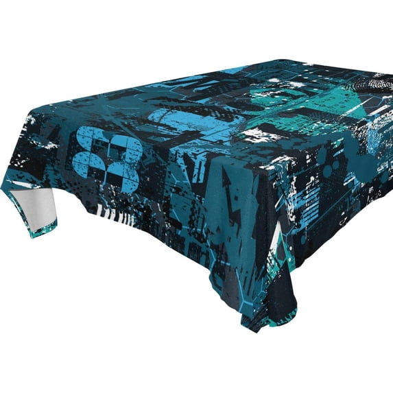 GZHJMY Blue Graffiti Square Tablecloth, Waterproof Stain Wrinkle Resistant Washable Polyester Table Cover for Picnic Dinner Holiday Kitchen Party Decor, 60 x 60 in Home Decor