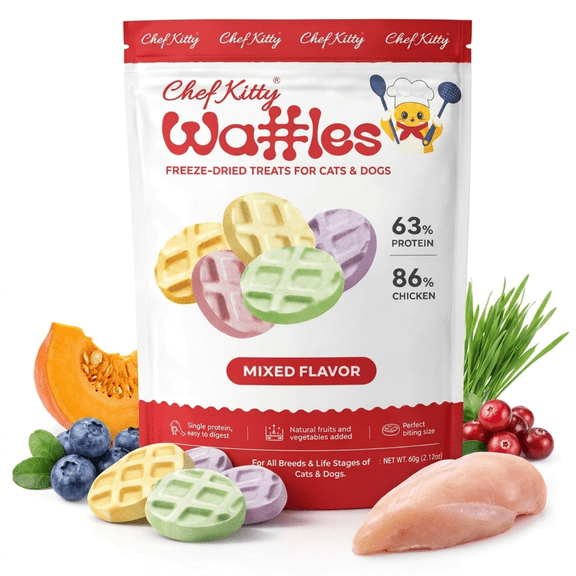 Chef Kitty Chicken Freeze-Dried Waffle Treats for Cats & Dogs, 2.1 oz