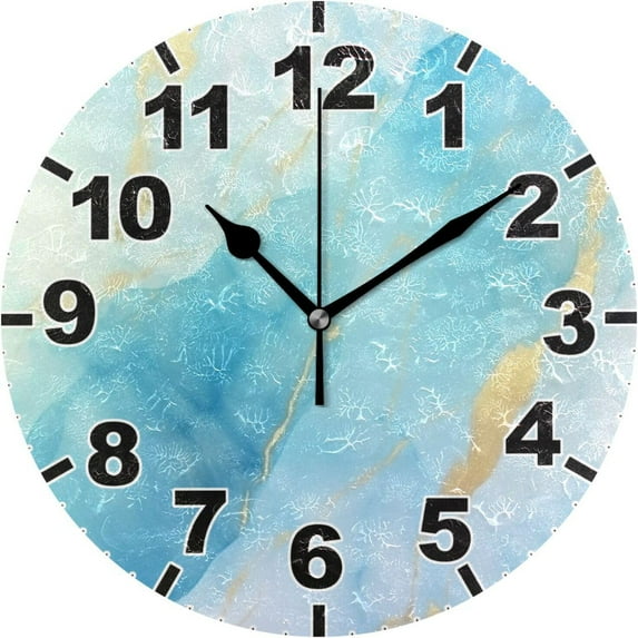 GZHJMY Blue Marble Round PVC Wall Clock, Battery Operated Silent Non Ticking Desk Clock for Home Bedroom Kitchen Office School Decor Wall Clock 9.9 Inch