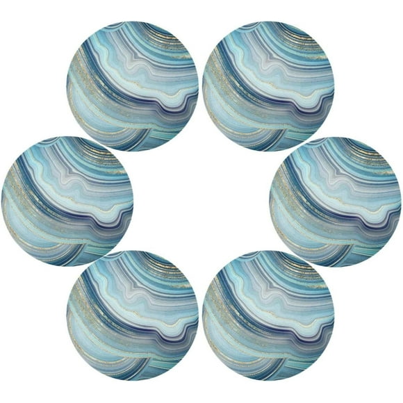 GZHJMY Blue Marble Swirls Round Placemats Set of 6,Non-Slip Heat Resistant Washable Table Mats for Kitchen Dining Table Decoration,15.4"