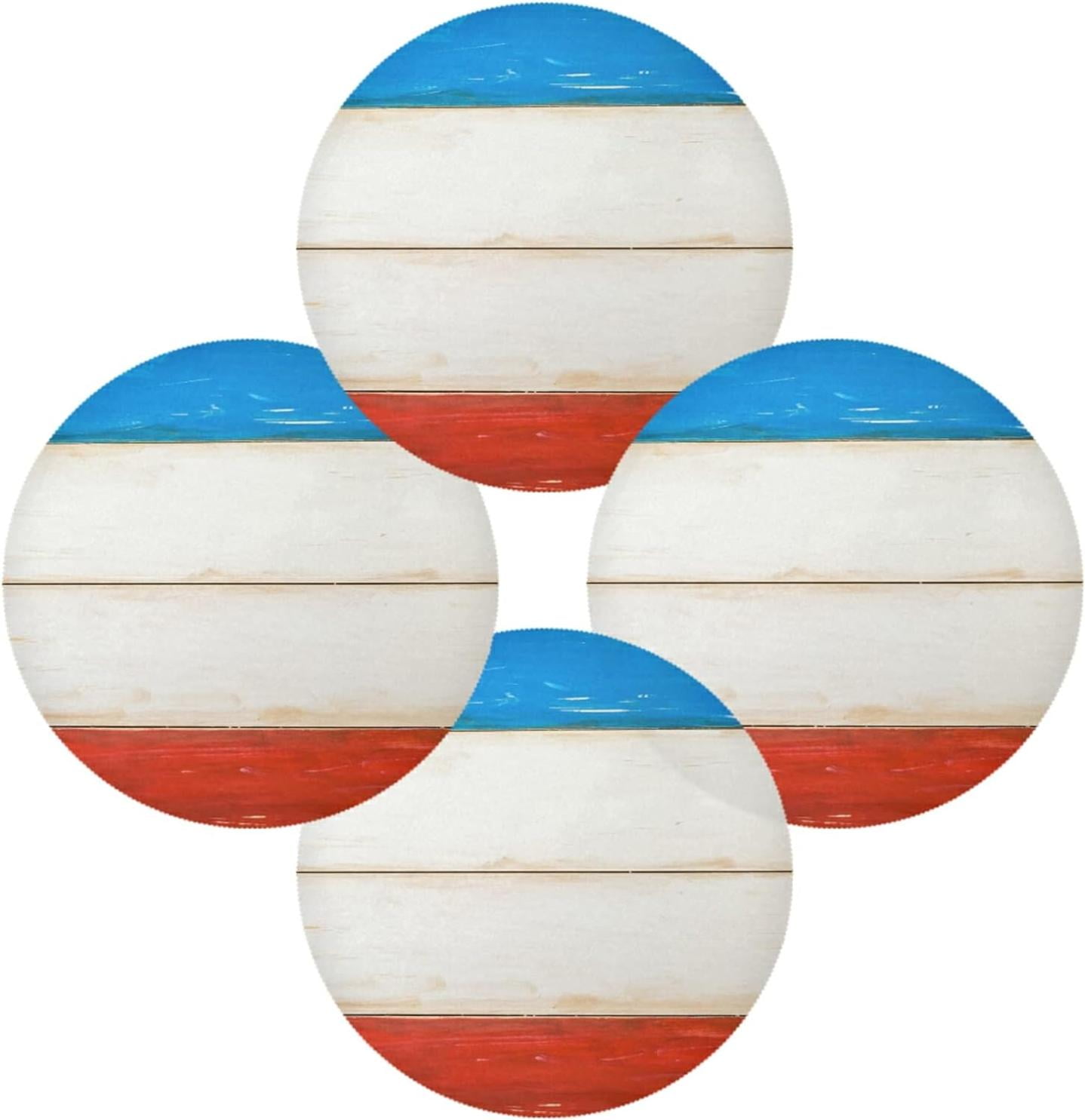 GZHJMY Blue & Red Stripes Wood Board Pattern Round Placemats for Dining ...