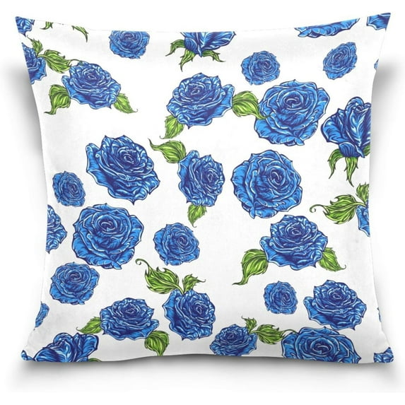 GZHJMY Blue Roses Pillow Cover 16 x 16 Inch, Soft Decorative Cushion Case Square Throw Pillow Cover for Sofa Living Room Couch Home Decor