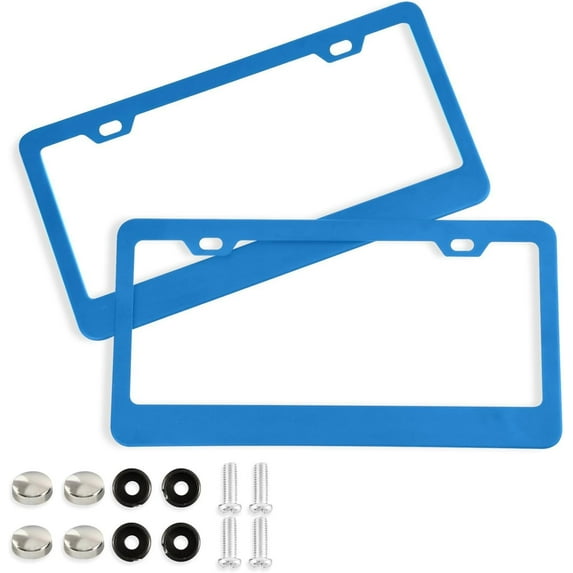 GZHJMY Blue Solid Color License Plate Frames 2pcs, Waterproof Aluminum Alloy Front Rear Tag Car License Plate Cover with Screw Cap Set for US Vehicles, 12 x 6 Inch