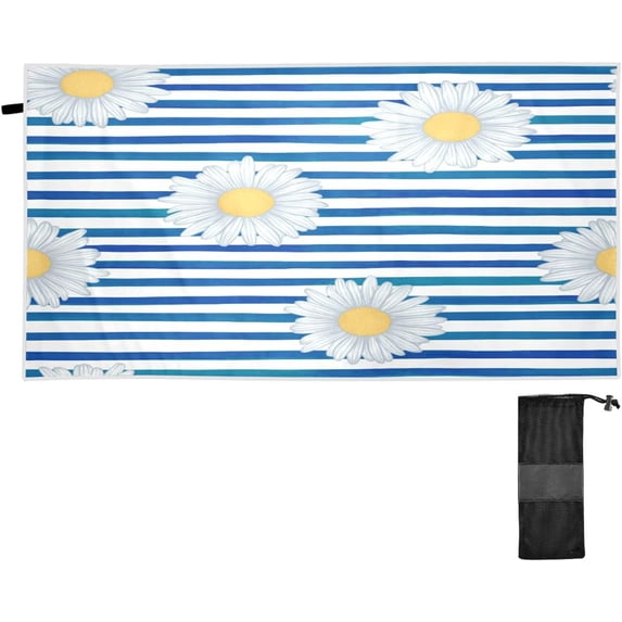 GZHJMY Blue Striped Daisy Beach Towel,Absorbent Quick Dry Sport Towel Oversized Lightweight Soft Bath Towel for Travel Sports Pool Swimming Bath Camping 31x71in Bath Towels