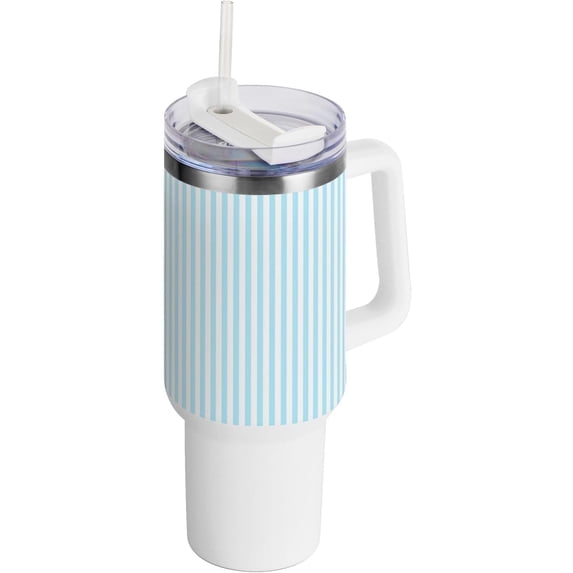 GZHJMY Blue Stripes Stainless Steel Vacuum Insulated Mug, Insulated Straw Mug with Handle, Reusable Insulated Travel Mug