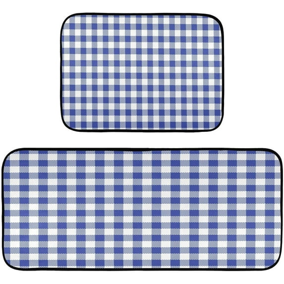 GZHJMY Blue and White Checkered Kitchen Mat - Cushioned Anti Fatigue Kitchen Rug Set of 2, Non Slip Waterproof Kitchen Mats for Kitchen, Laundry, Sink, Office 19.7"×27.6"+19.7"×47.2" Carpet Runner