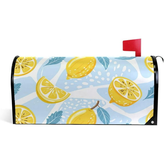 GZHJMY Blue Yellow Lemon Slice Mint Leaves Magnetic Mailbox Cover Large Size Mailbox Wraps MailWraps Post Letter Box Cover Garden Yard Oversized 25.5 x 21 inch Home Decor