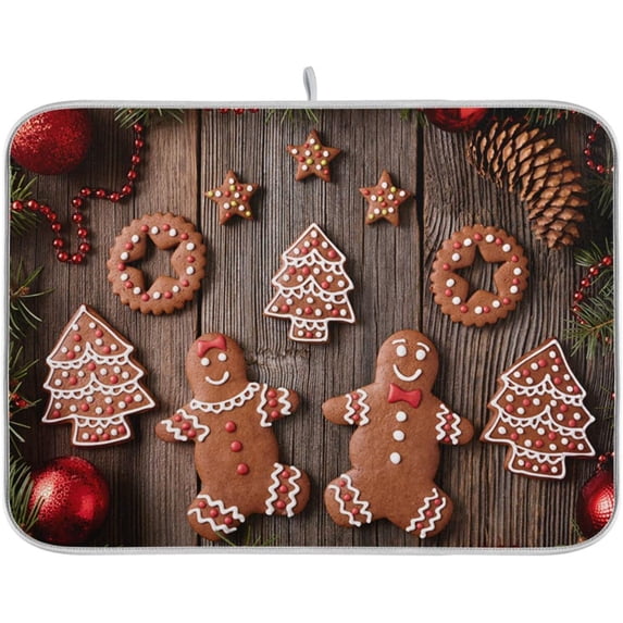GZHJMY Board Cookies Gingerbread Christmas Tree 16" x 18" Absorbent Dish Drying Mat Microfiber Kitchen Countertop Table Protector Multi-Purpose Counter Rack Sink Drainer Pad