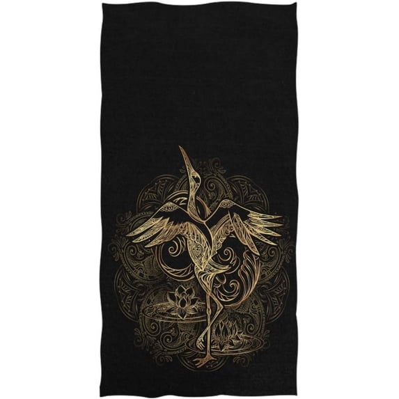 GZHJMY Boho Crane Tattoo Mandala Lotus Pattern Soft Highly Absorbent Large Decorative Hand Towels Multipurpose for Bathroom, Hotel, Gym and Spa (16 x 30 Inches,Black)