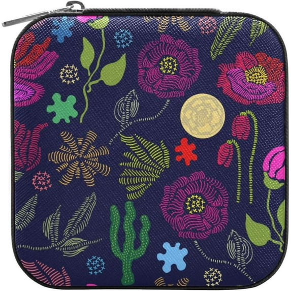 GZHJMY Boho Flower Small Jewelry Box, Portable Leather Travel Jewelry Storage Case for Rings Earrings Necklace Bracelets