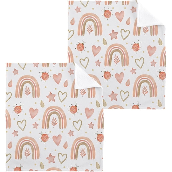 GZHJMY Boho Rainbow Pink Wash Cloth Set of 4, 12 x 12 Inch Cotton Baby Washcloths Absorbent and Super Soft Feel Fingertip Towel Face Towels for Bathroom, Gym, Spa