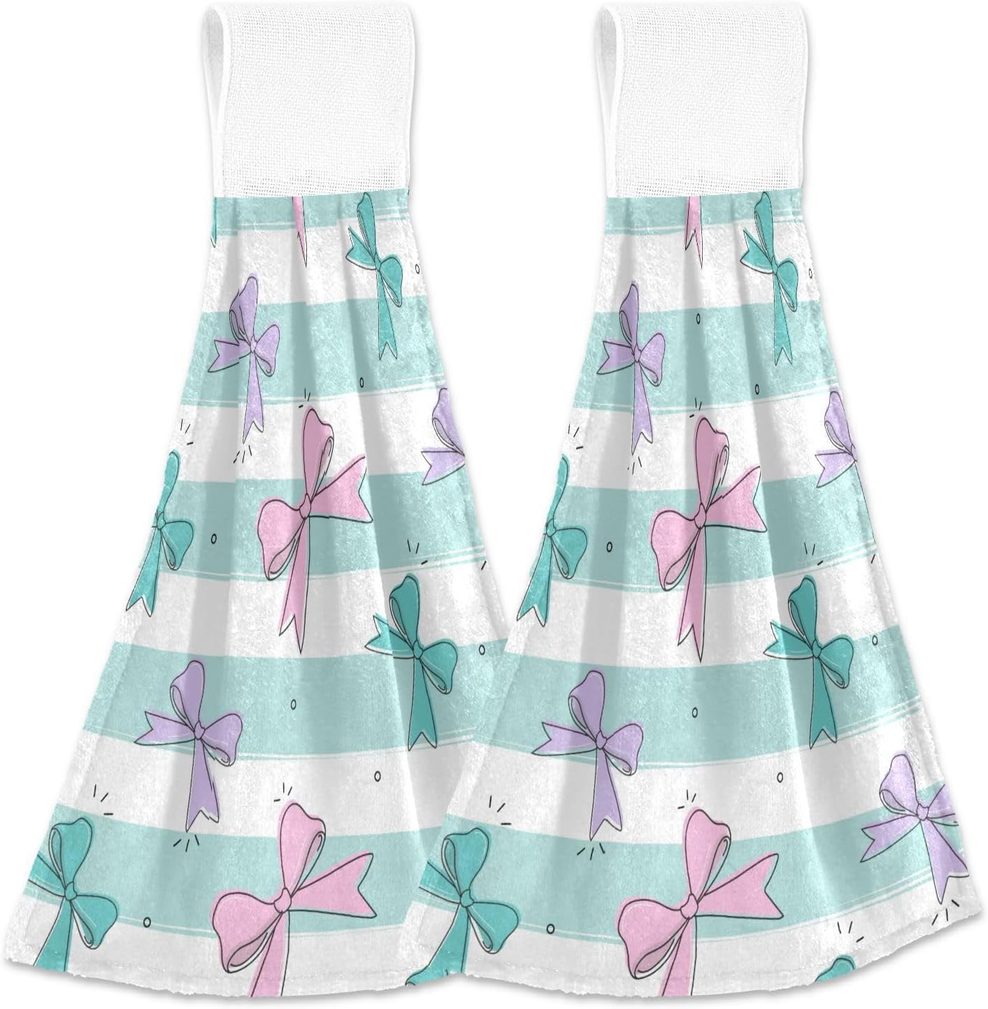 GZHJMY Bow Stripe Hanging Tie Towels Set of 2, Soft Absorbent Kitchen ...